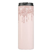 Roos gouden blozen glitter druppelt monogram naam thermosbeker (Achterkant)