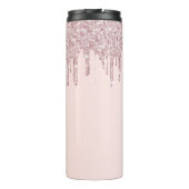 Roos gouden blozen glitter druppelt monogram naam thermosbeker (Achterkant)