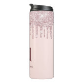 Roos gouden blozen glitter druppelt monogram naam thermosbeker (Geroteerd rechts)