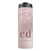 Roos gouden blozen glitter druppelt monogram naam thermosbeker (Voorkant)