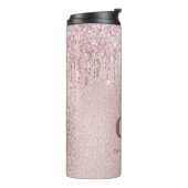 Roos gouden blozen glitter druppelt monogram naam thermosbeker (Gedraaid links)