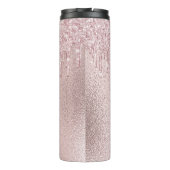 Roos gouden blozen glitter druppelt monogram naam thermosbeker (Achterkant)
