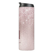 Roos gouden blozen glitter druppelt monogram naam thermosbeker (Geroteerd rechts)