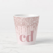 Roos gouden blozen initiaal glitter monogram latte mok (Voorkant)