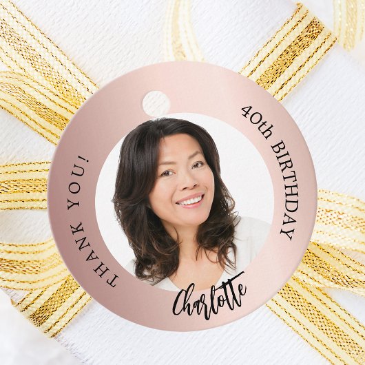 Roos gouden blush aangepaste foto dank u verjaarda bedankjes labels