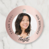 Roos gouden blush aangepaste foto dank u verjaarda bedankjes labels (Voorkant)