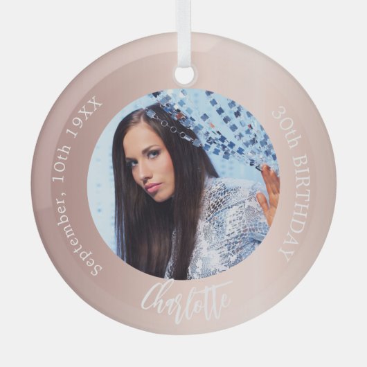 Roos gouden blush aangepaste foto verjaardag glas ornament (Voorkant)