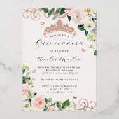 Roos Gouden Blush Bloemen Swirl Quinceanera Folie Uitnodiging (Voorkant)