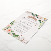 Roos Gouden Blush Bloemen Swirl Quinceanera Folie Uitnodiging (Gedraaid)