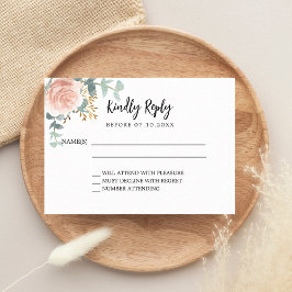 Roos gouden blush bloemenbruiloft reactie RSVP Notitiekaartje
