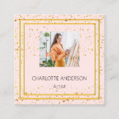 Roos gouden blush elegante foto QR code Vierkante Visitekaartje (Voorkant)