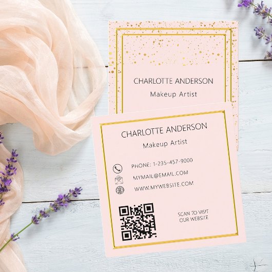 Roos gouden blush elegante glamoureuze QR-code Vierkante Visitekaartje