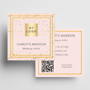Roos gouden blush elegante logo QR code Vierkante Visitekaartje