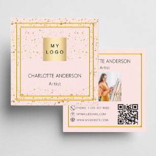 Roos gouden blush foto logo QR code Vierkante Visitekaartje