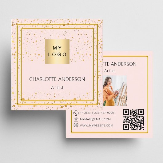 Roos gouden blush foto logo QR code Vierkante Visitekaartje