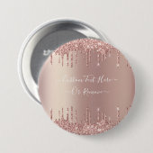 Roos gouden blush glitter aangepaste tekst Button  (Voorkant /achterkant)