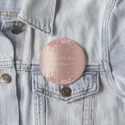 Roos gouden blush glitter aangepaste tekst Button  (In situ)