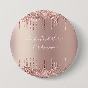 Roos gouden blush glitter aangepaste tekst Button