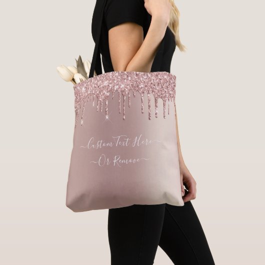 Roos gouden blush glitter aangepaste tekst Canvas Tote Bag (Dichtbij)