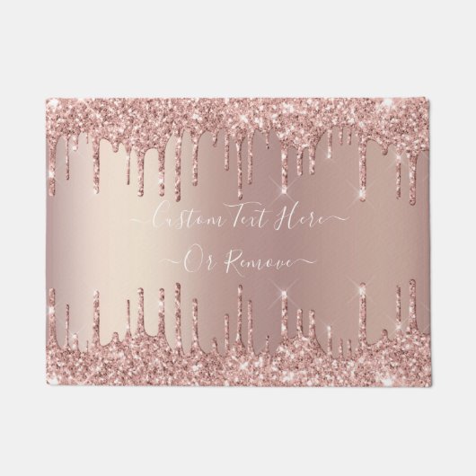 Roos gouden blush glitter aangepaste tekst deurmat (Voorkant)