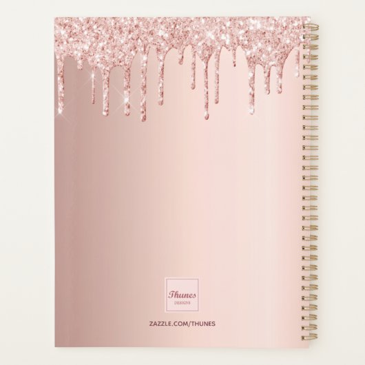 Roos gouden blush glitter druppels 2026 planner (Achterkant)