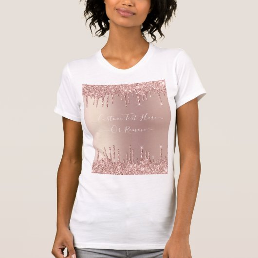 Roos gouden blush glitter druppels aangepaste teks t-shirt (Voorkant)