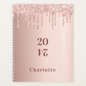 Roos gouden blush glitter druppels glamoureus 2024 planner (Voorkant)