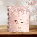 Roos gouden blush glitter druppels monogram naam 2 planner<br><div class="desc">Een faux roos gouden metalen achtergrond met elegante blush faux glitter druppels,  druppelende verf. Pas een naam en een jaar aan en voeg deze toe. Ideaal voor school,  werk of het organiseren van je persoonlijke of gezinsleven.</div>