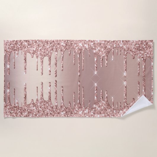Roos gouden blush glitter druppels strandlaken (Voorkant)