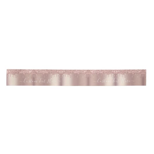 Roos gouden blush glitter sparkle aangepaste tekst satijnen lint (Voorkant)