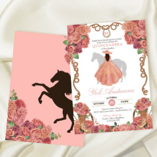 Roos Gouden Blush Perzik Western Charro Quinceañer Kaart