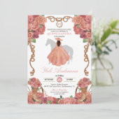 Roos Gouden Blush Perzik Western Charro Quinceañer Kaart (Staand voorkant)
