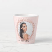 Roos gouden blush roze foto naam script latte mok (Voorkant)