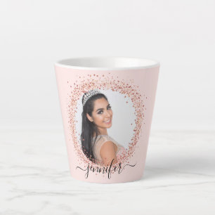 Roos gouden blush roze foto naam script latte mok
