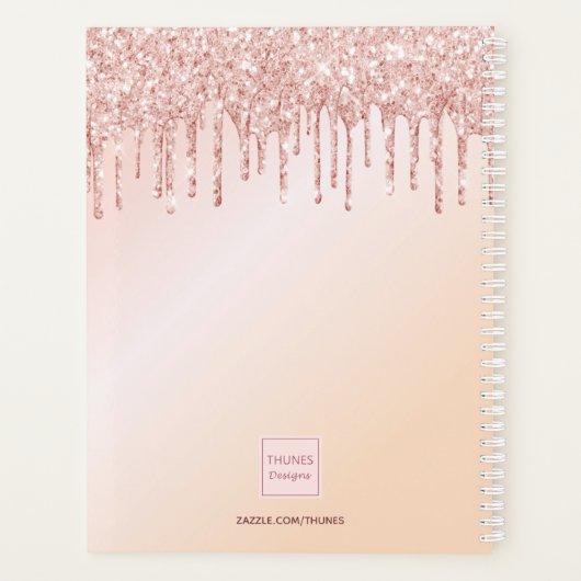Roos gouden blush roze glitter modern monogram planner (Achterkant)