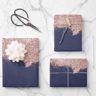 Roos gouden blush roze marineblauw meisje giststof inpakpapier vel
