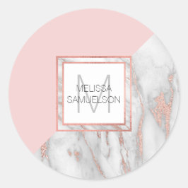 Roos gouden blush roze marmer grijs vrouwelijk ronde sticker