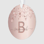 Roos gouden blush roze monogram sterren druppelen ornament (voorkant)