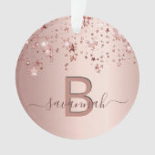 Roos gouden blush roze monogram sterren druppelen ornament (voorkant)