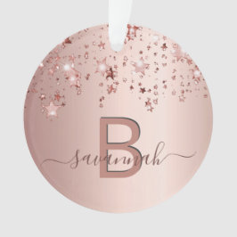 Roos gouden blush roze monogram sterren druppelen ornament