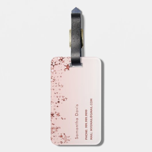Roos gouden blush roze sterren naam script bagagelabel (Achterkant verticaal)