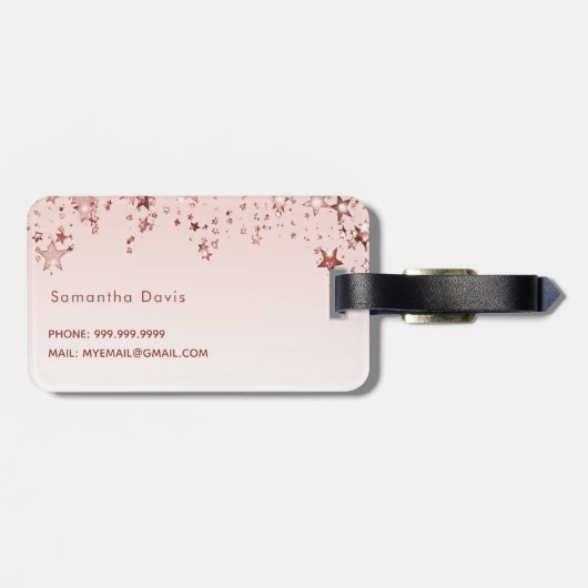 Roos gouden blush roze sterren naam script bagagelabel (Achterkant horizontaal)
