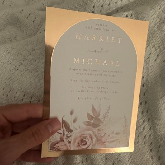 Roos Gouden Boho Boog Blush Bloemen Huwelijk Folie Uitnodiging