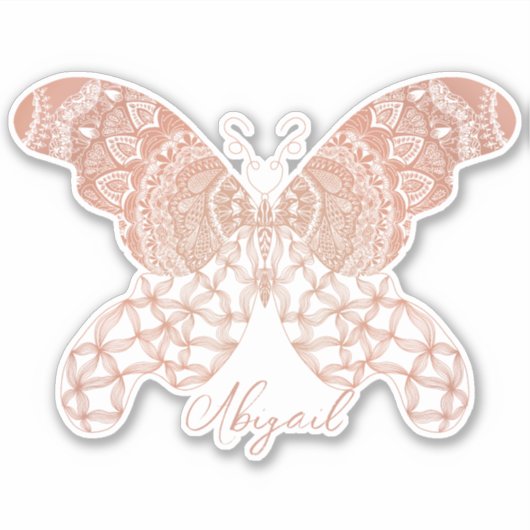 Roos gouden boho vlinder sticker (Voorkant)