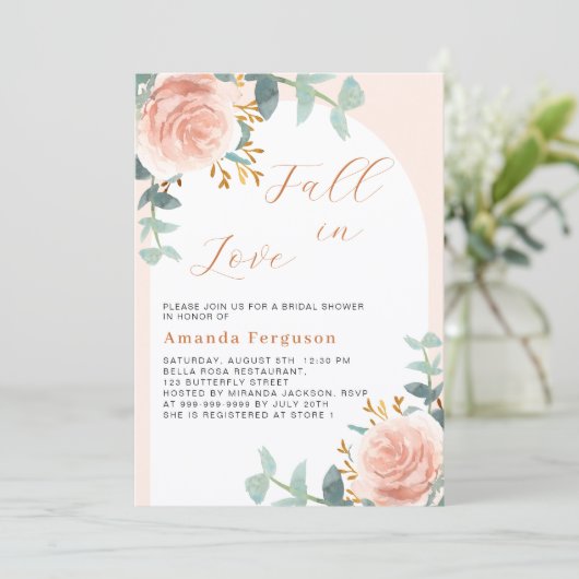 Roos gouden boog bloemige Herfst in Liefde Vrijgez Kaart (Staand voorkant)