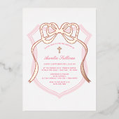 Roos Gouden Boog Roze Kam Doop Folie Uitnodiging (Voorkant)