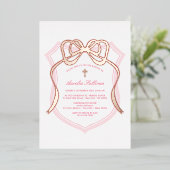 Roos Gouden Boog Roze Kam Doop Folie Uitnodiging (Staand Voorkant)