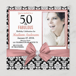 Roos gouden boog zwarte vogel 50th Birthday foto Kaart