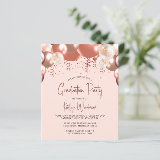 Roos gouden bordeaux ballonnen afstudeerfeest (Staand voorkant)