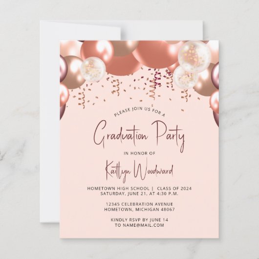 Roos gouden bordeaux ballonnen afstudeerfeest (Voorkant)